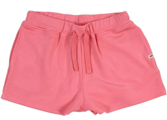 Simply Southern pink shorts with elastic waistband, small logo tag; soft fabric. Available in S, M, L, XL.