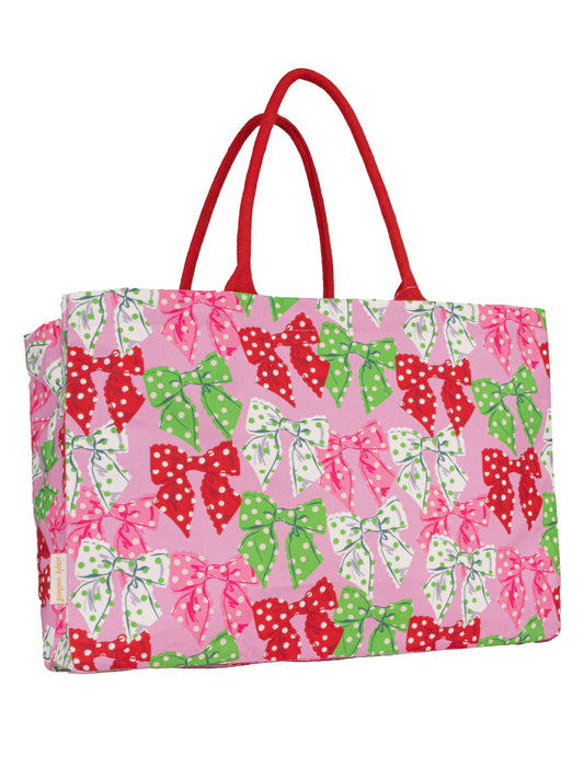 Holiday Polka Dot Bows Canvas Tote
