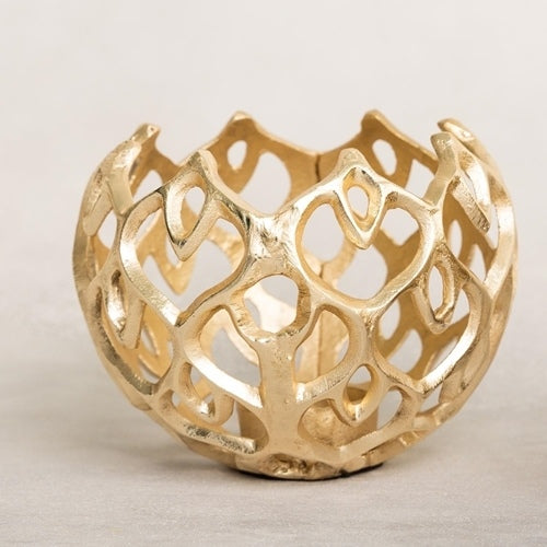 Votive Gold Diamond holder with gold geometric openwork design; available in small, medium, and large sizes.