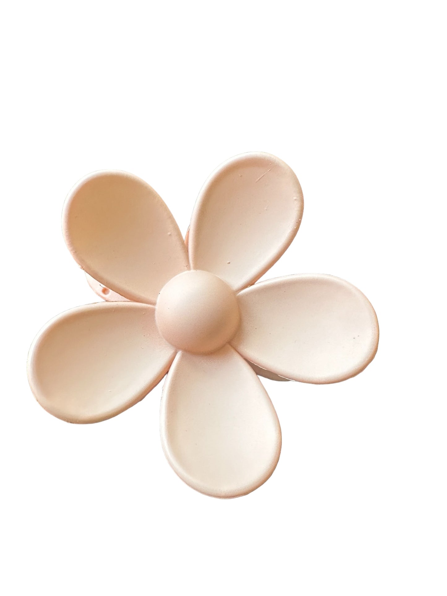 Pale pink, five-petal flower-shaped Flower Hair Clip with smooth, rounded center. Available sizes: Small, Medium, Large.