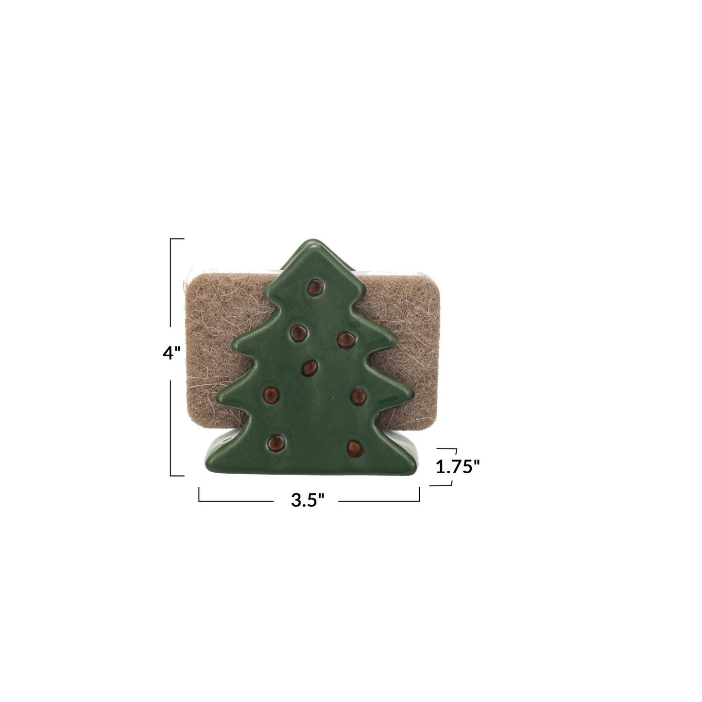 Stoneware Christmas Tree Shaped Sponge Holder w/Sponge