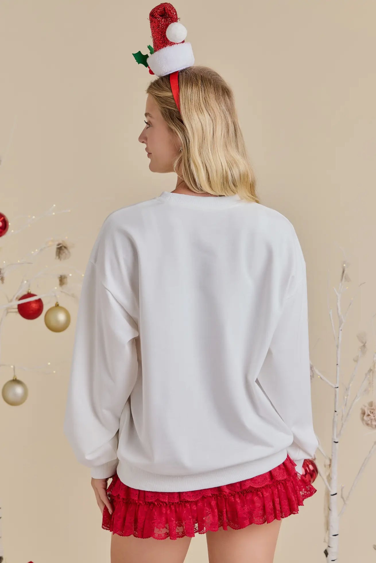 Merry Patchwork Sweatshirt with Ribbon Bow Detail