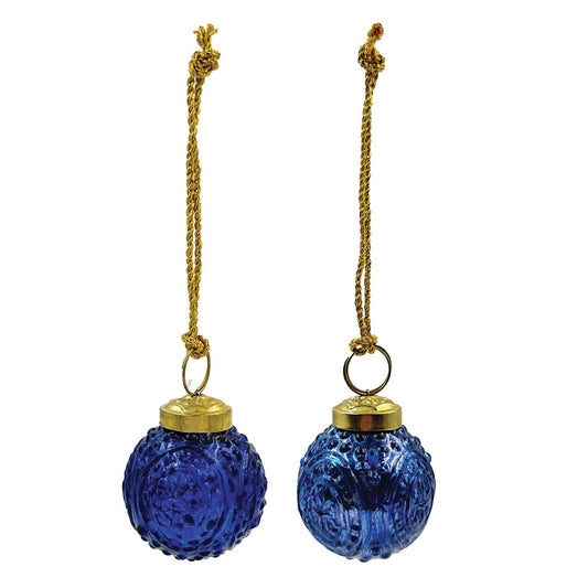Embossed Recycled Mercury Glass Ball Blue Ornament