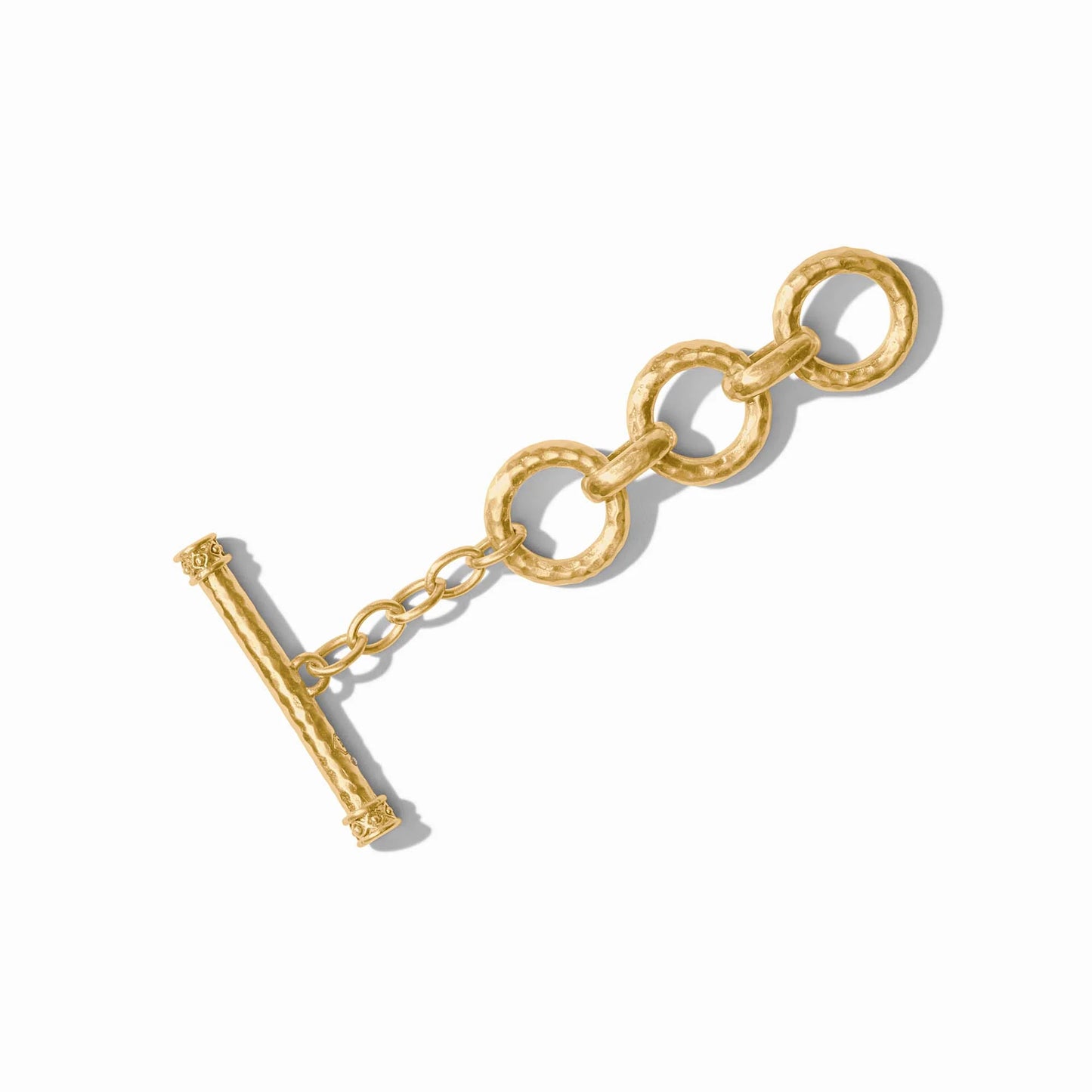 Gold textured toggle clasp with four interlocking rings and bar. Adjustable for jewelry. Available in 1", 2", and 3" lengths.