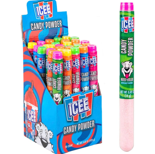 ICEE® Dips Candy Powder Tubes, nostalgic packaging, assorted flavors. Individual 0.42 oz tubes shown.