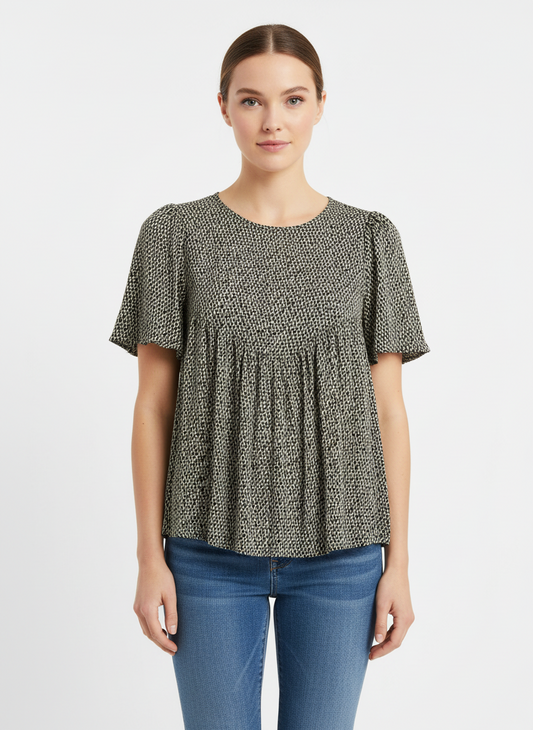 Green Woven Short Sleeve Top | P.S Kate