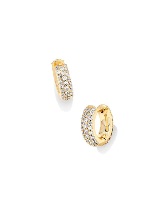The Mikki Pave Huggie Earrings in Silver by Kendra Scott feature rows of white stones; available in standard size.