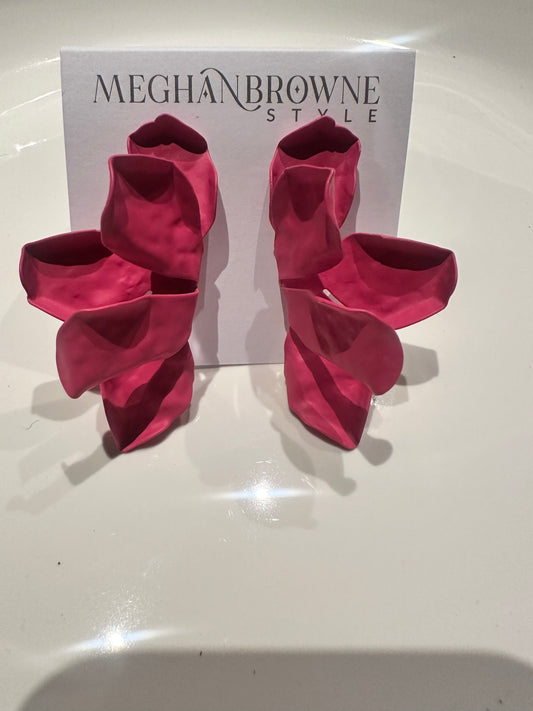 Hot pink Nellie Earrings, bold and vibrant statement pieces; available in small and large sizes.