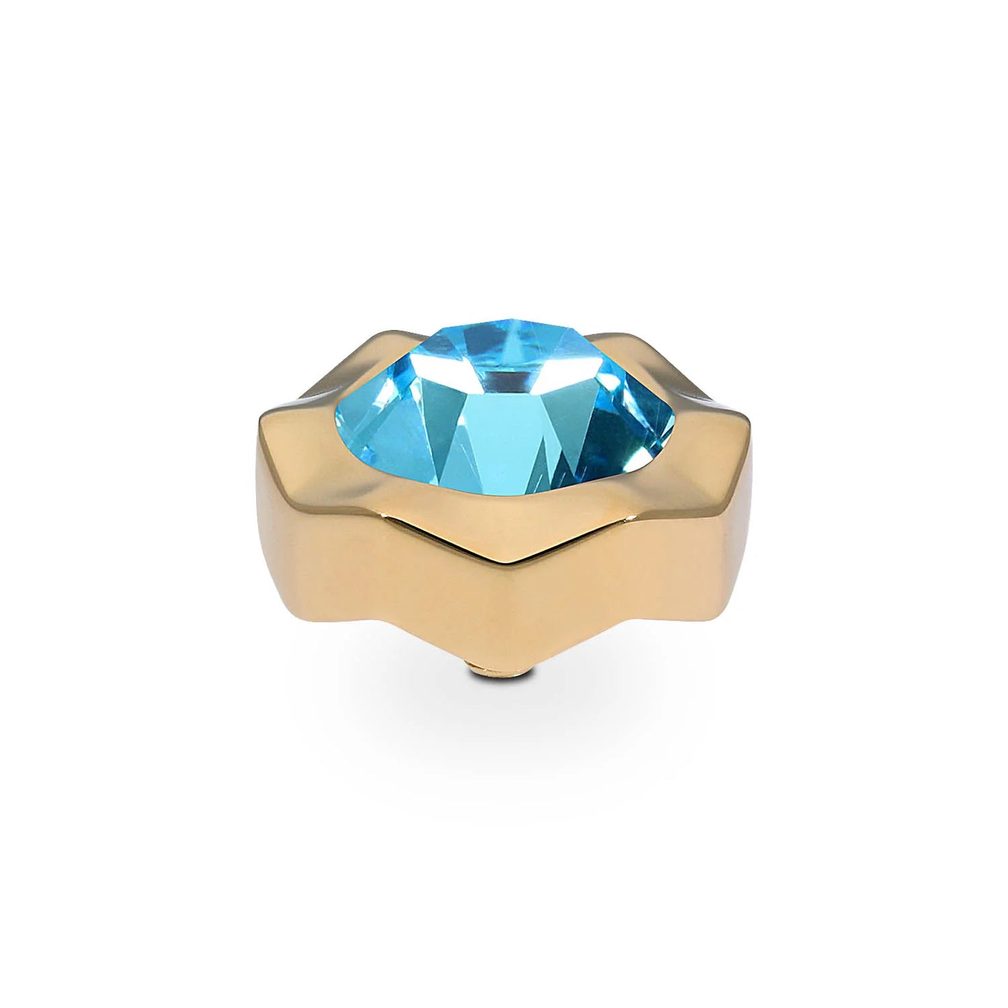 Gold star-shaped ring with large blue gemstone, handmade in Germany. Available sizes: 50-60. Customizable top.