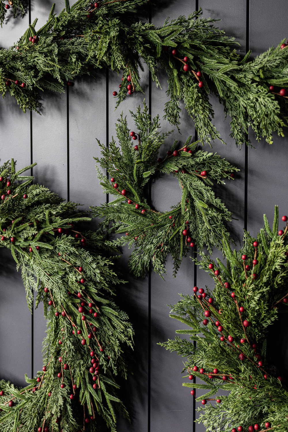 Red Plum Berry Norfolk Cypress Real Touch Wreath - 14"