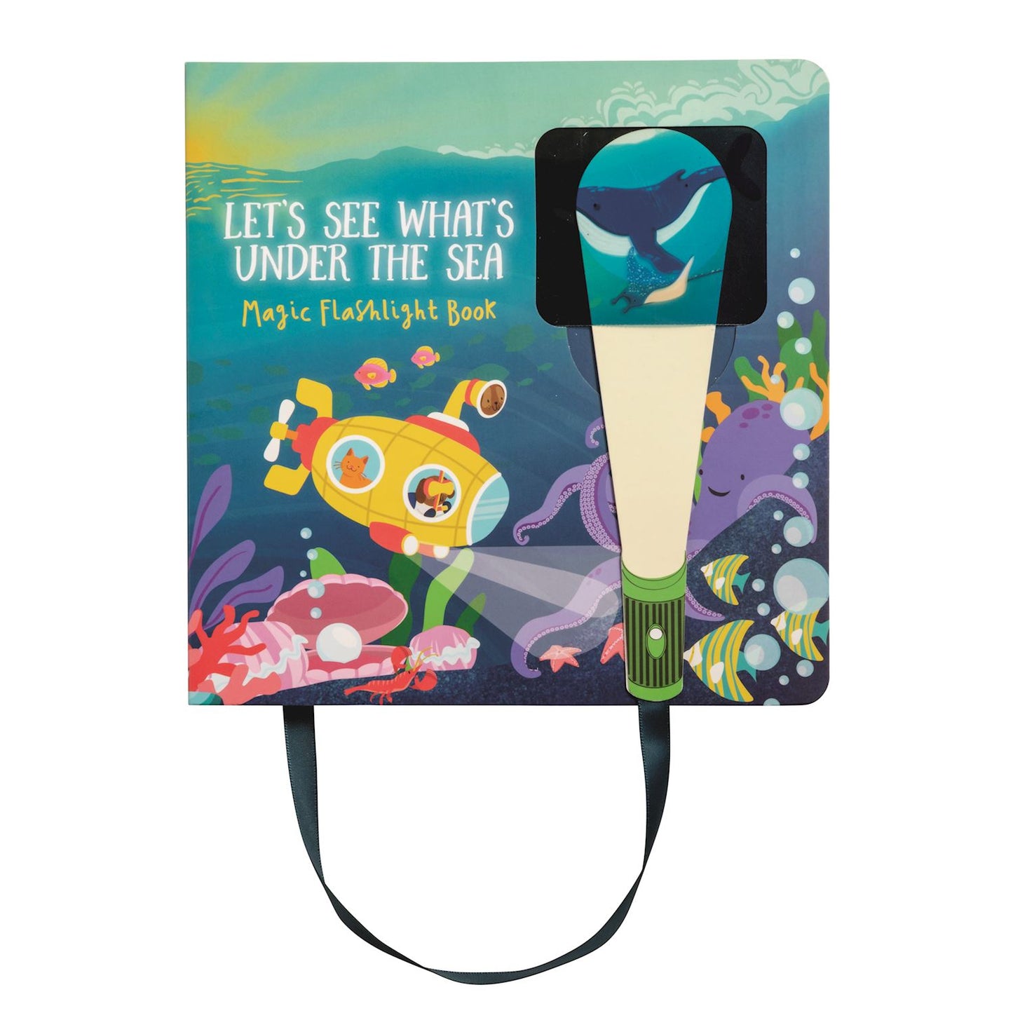 Under the Sea Magical Flashlight Book" with cartoon submarine, sea creatures, and whale flashlight. Sizes available: standard.