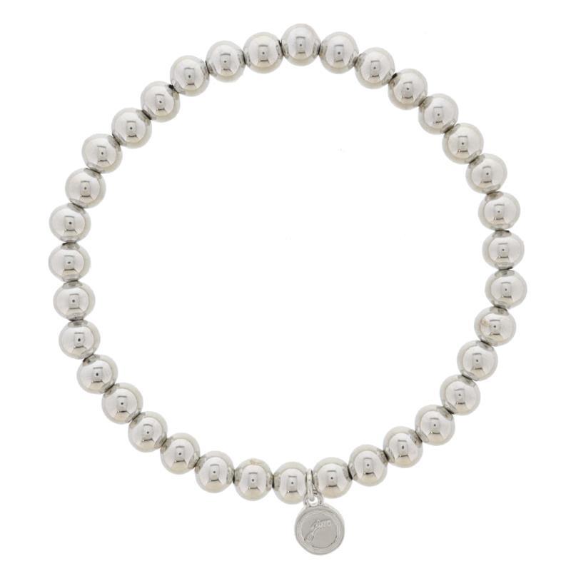 18K white gold plated bracelet with large ball beads and small engraved charm. Available in 7", 7.5", and 8" sizes.