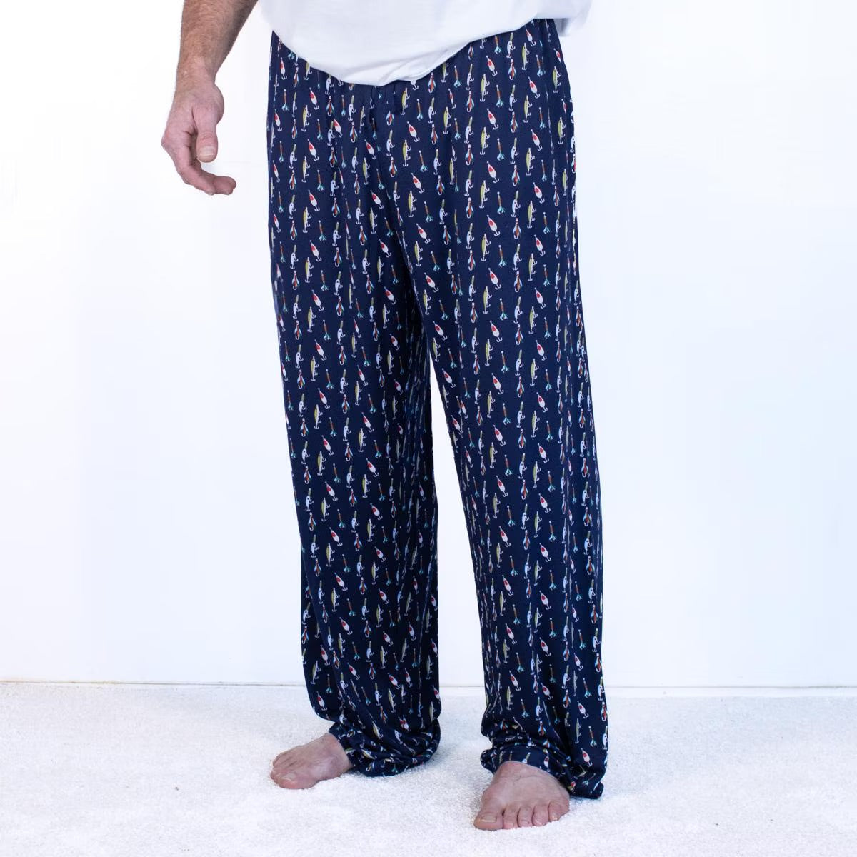 Men's Oh Bite Me Sleep Pants: Navy blue, loose fit, comfortable for lounging or sleeping. Available in sizes S–XXL.