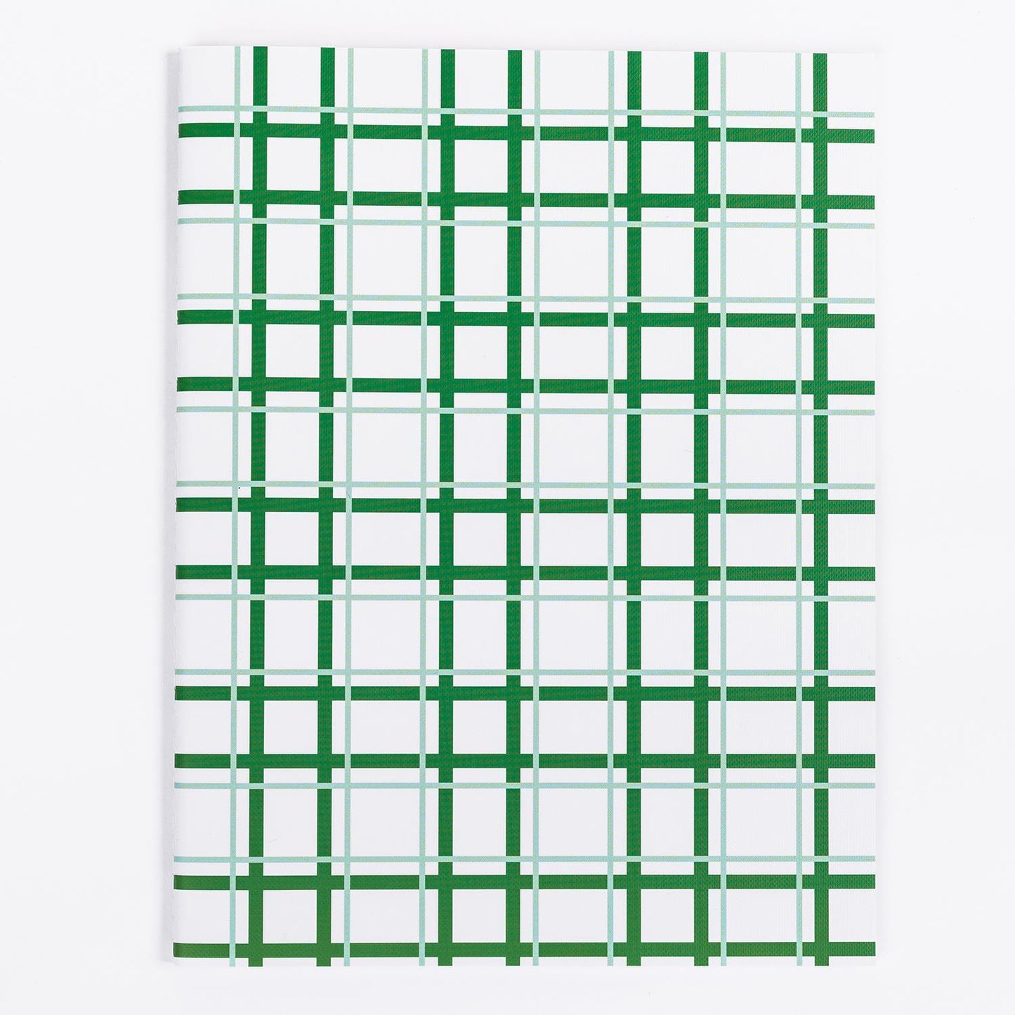 So Darling Large Notebook with white cover, green and gray plaid grid. Available in large size; ideal for creative writing.