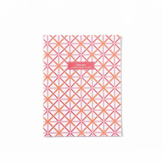 Large Academic Monthly Planner '24-'25 with pink-orange geometric star cover, white-on-red label. Available in large size.
