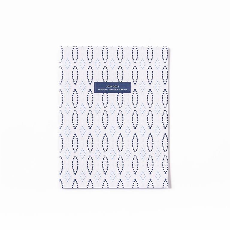 Large Academic Monthly Planner '24-'25, white with navy oval dots and label; available in large size.
