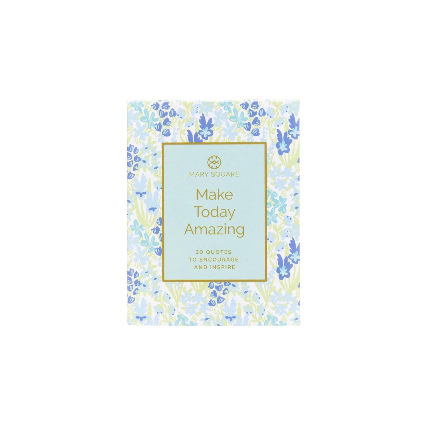 Inspiration Card Deck: floral design, gold-bordered label, 30 uplifting quotes; cards are crisp white. Sizes available: not specified.