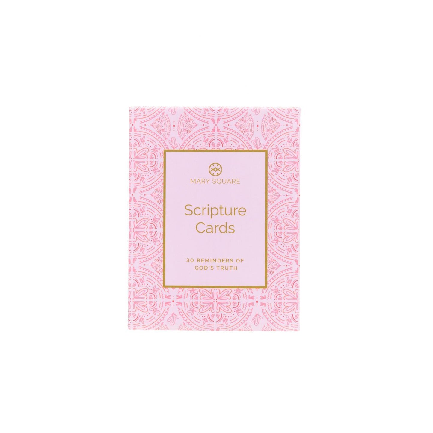 The Scripture Card Deck features 30 magnetic cards with inspirational messages, packaged in a pink decorative box with a gold-outlined label.