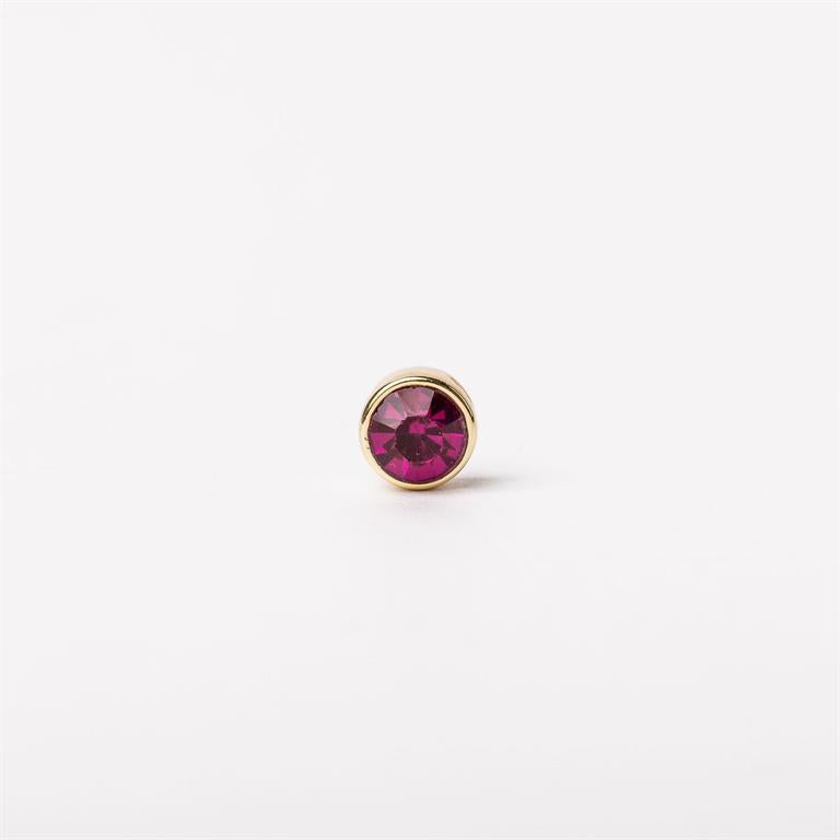 Small round gold stud earring with deep pink gemstone. Available in 6mm and 8mm sizes.