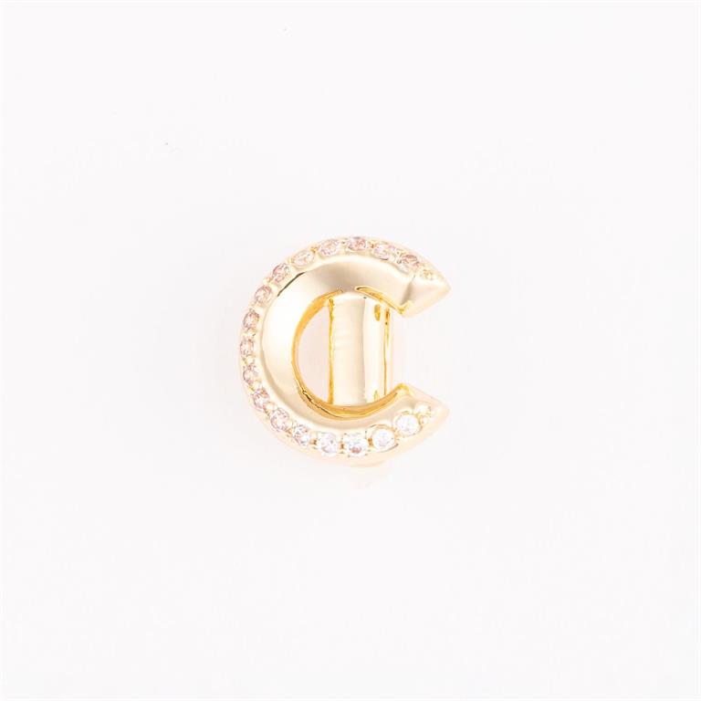 Gold metallic letter "C" charm with clear gemstones on the upper curve. Available in small, medium, and large sizes.