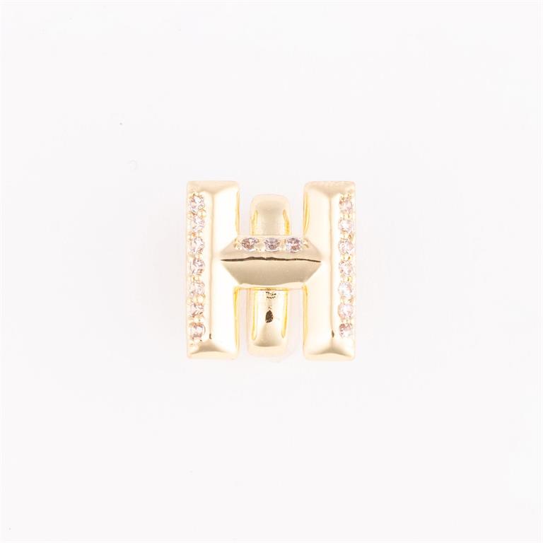 Gold letter "H" charm with clear crystals on vertical bars. Available in multiple sizes for bracelet personalization.
