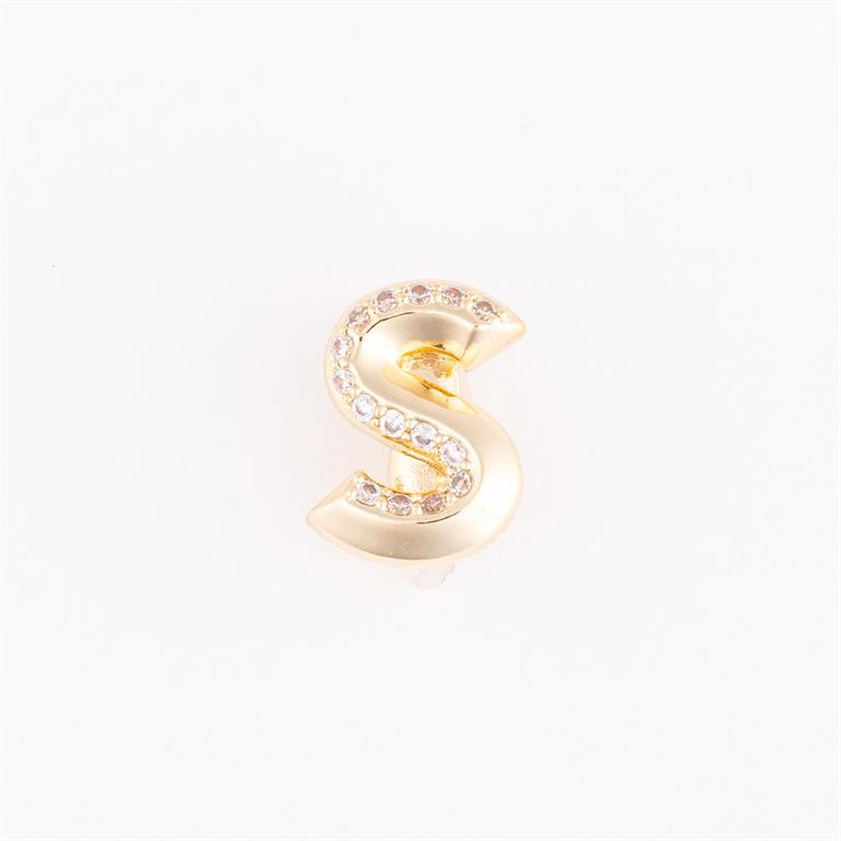 Gold "S" pin with clear rhinestones on upper curve; available in small, medium, and large sizes.