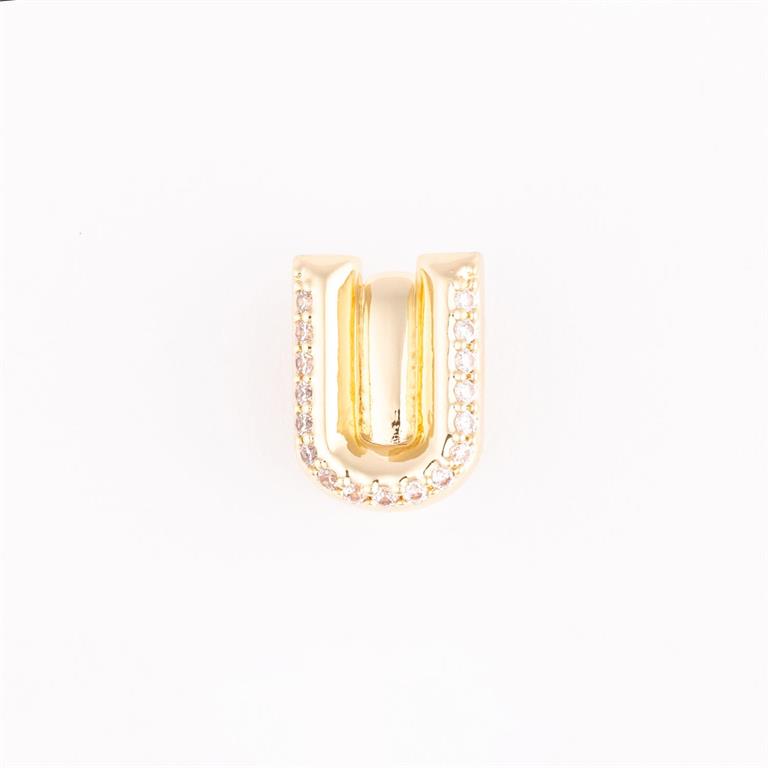 Gold "U"-shaped charm with outer gemstones for charm bracelets; available sizes: small, medium, large.