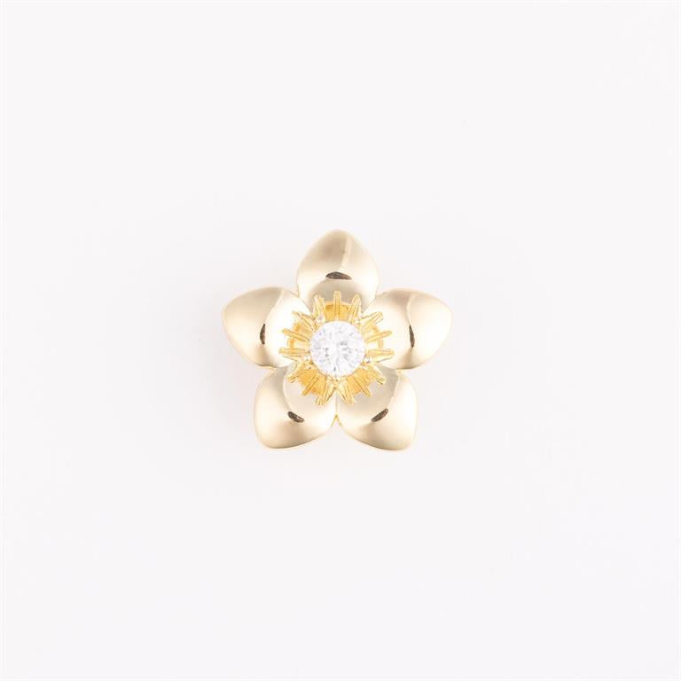 Gold flower-shaped Camryn Bracelet Charm Bar with 5 petals, yellow textured center, diamond accent; available in S/M/L.