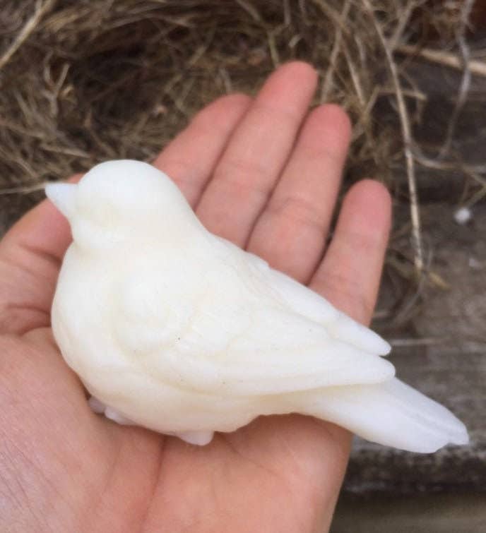 Sweet Birdy Guest Soap: Secret Garden, small white bird-shaped shea butter soap with detailed wings; available in guest size.
