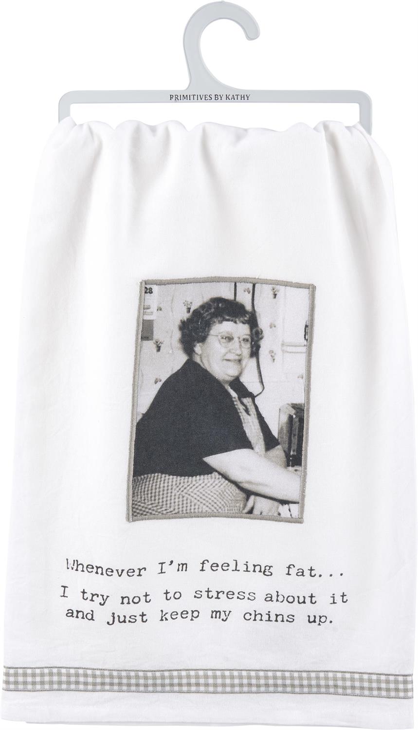 Humorous cotton kitchen towel with vintage photo and witty quote. Available sizes: 16"x25", 28"x28".