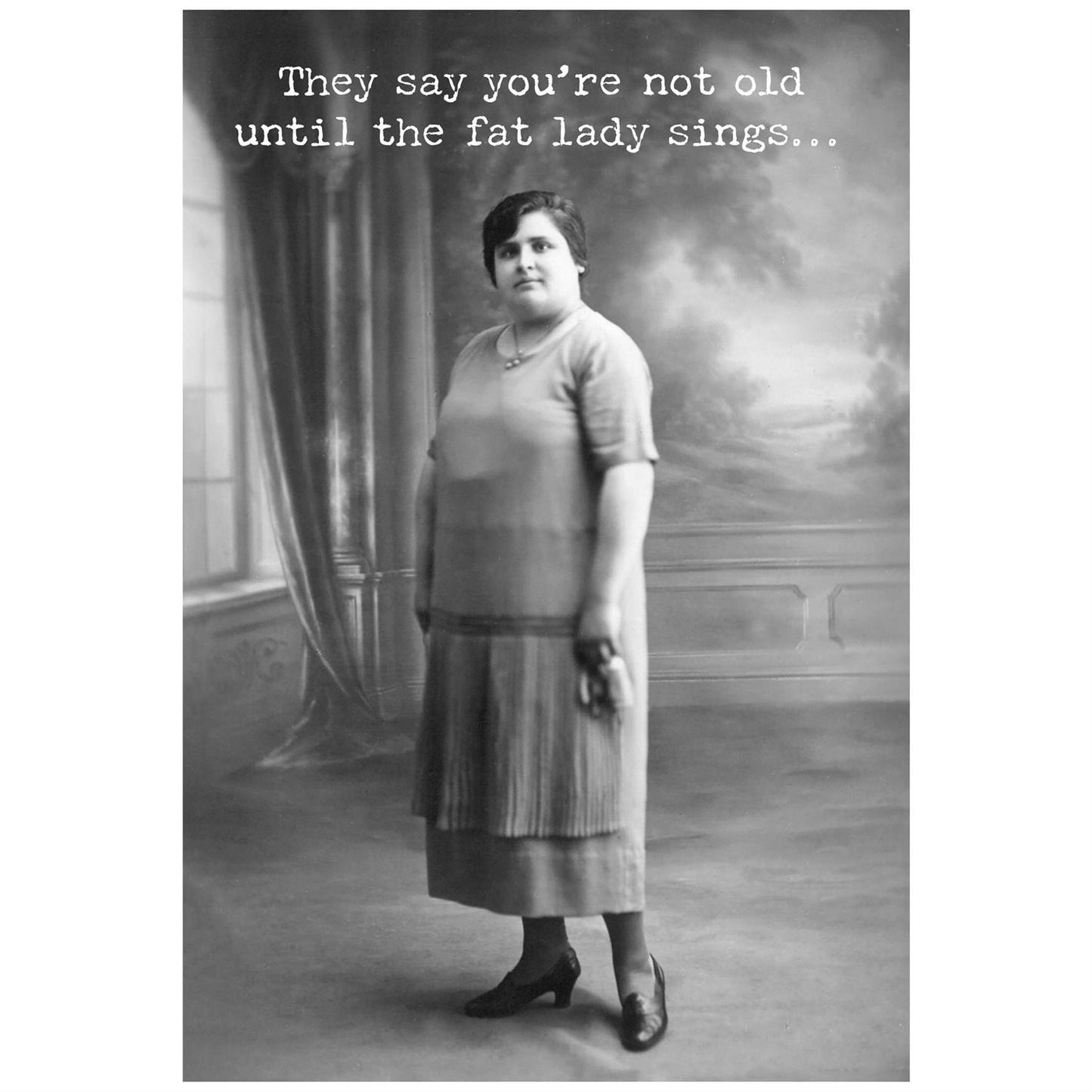 Funny black and white greeting card, made in the USA, available in 5"x7" size.