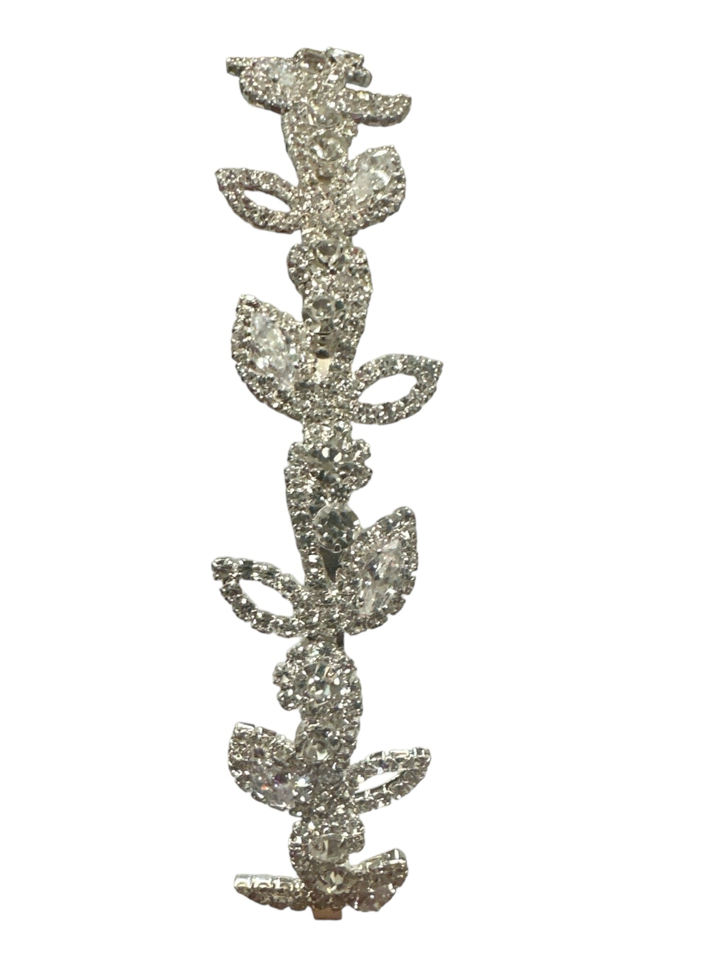 Rhinestone headband with leaf design.