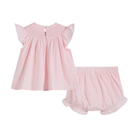 Light Pink Daisy Smocked Top and Bloomer 2 pc set: 18-24M