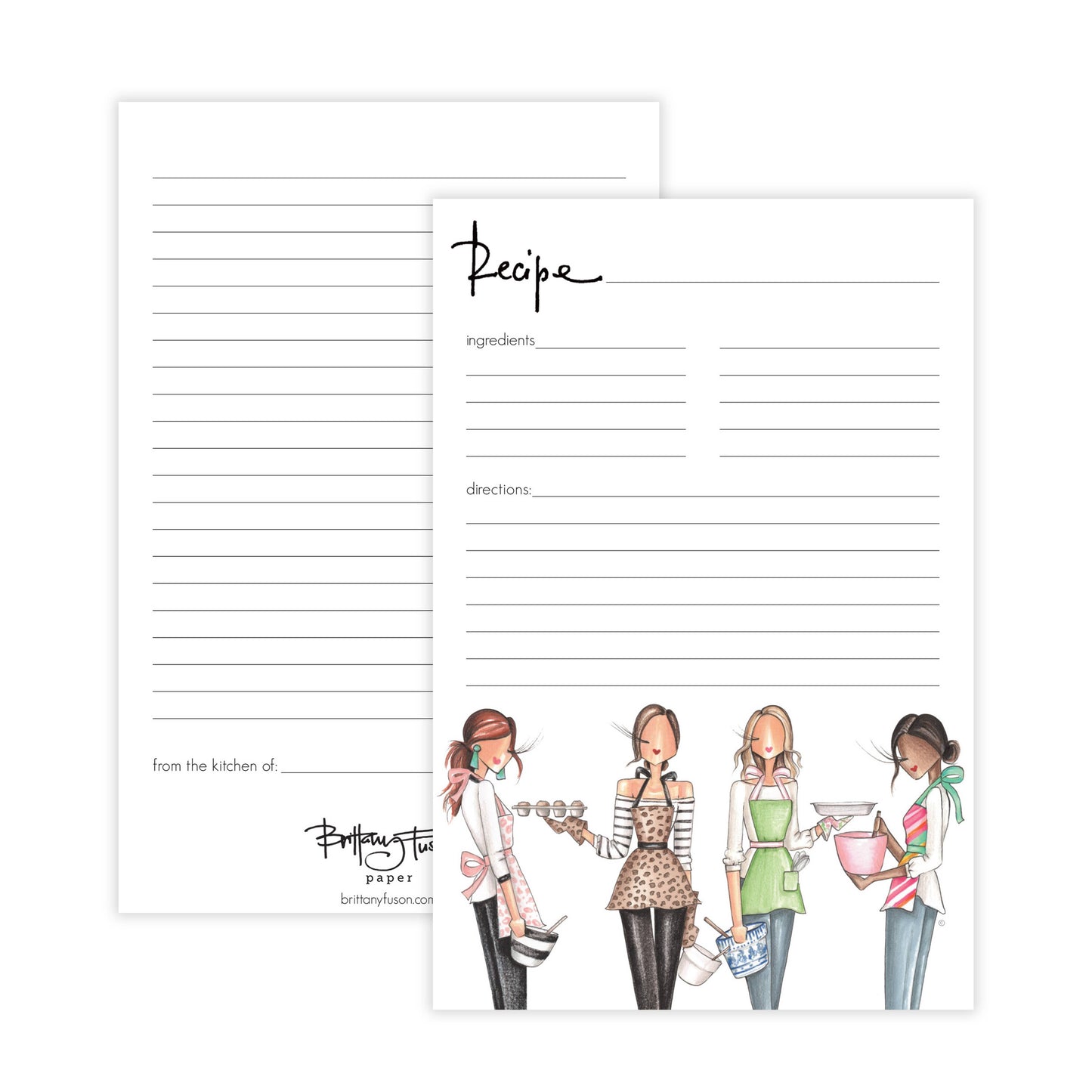 Set of two 4x6 recipe cards: one with "Recipe" header, ingredients and directions; one with lined notes.