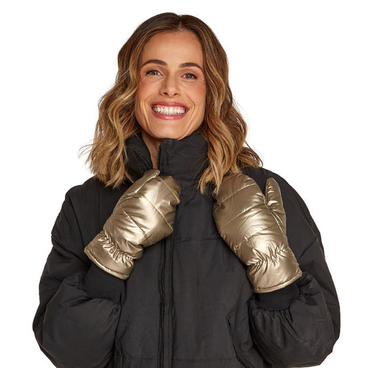 Puffer Mittens shown; available in sizes S, M, L.