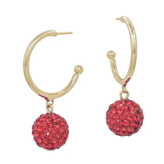 Christmas Gold Hoop Earrings with Rhinestone Ball