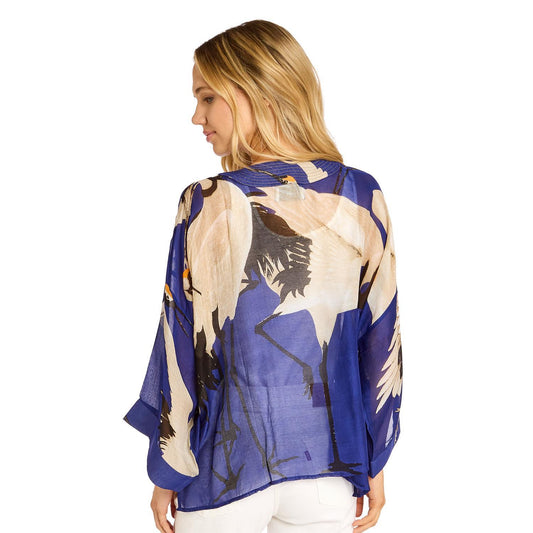 Heron Print Cobalt Short Kimono