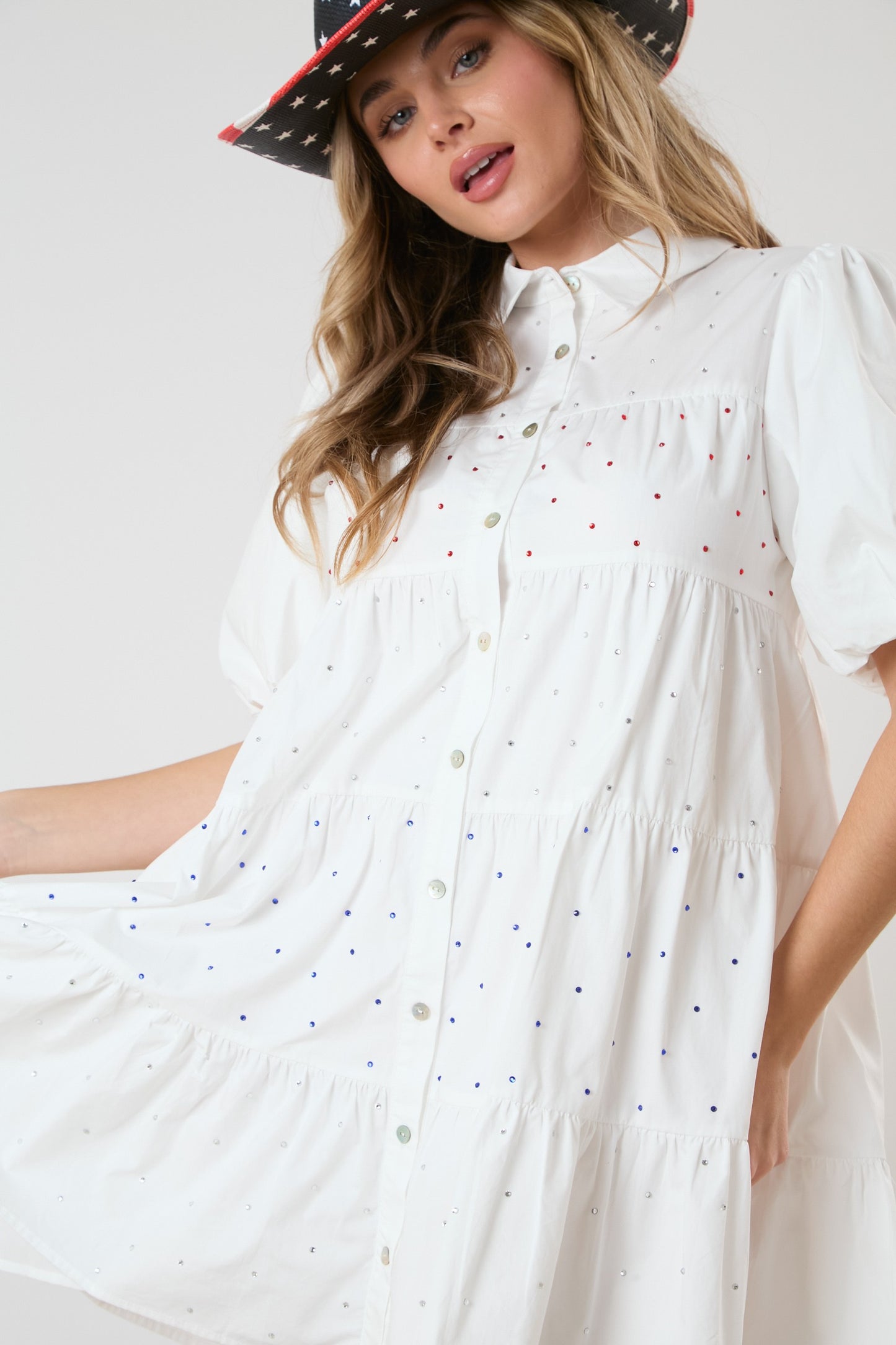 Rhinestone Button Up Shirt Dress
