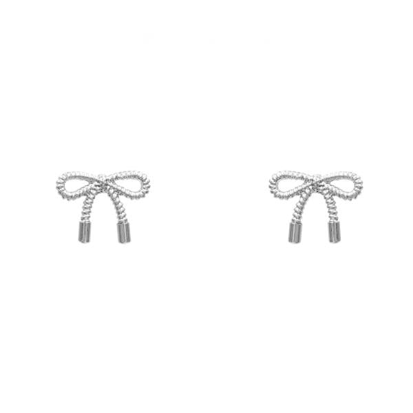Rhinestone & Metal Bow Earrings: featuring intricate detailing against a white background. Sizes available: One size fits all.