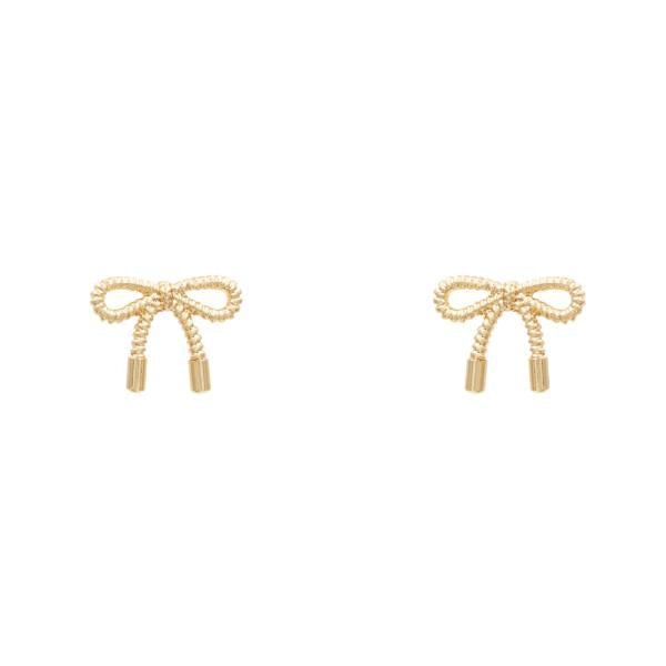 The Rhinestone & Metal Bow Earrings feature intricate detailing with a polished finish resembling delicate bows. Available in one size.