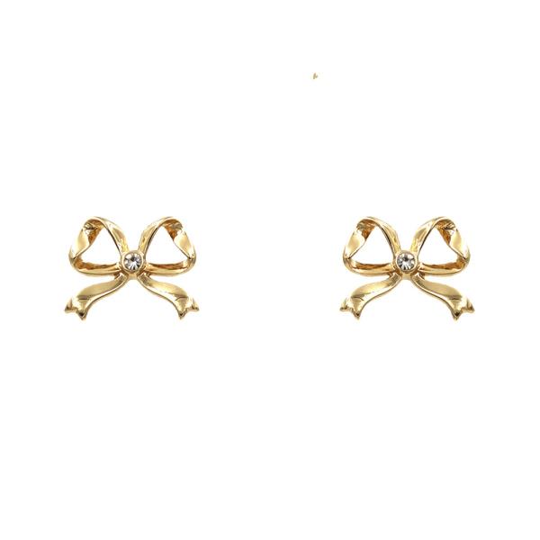 The Rhinestone & Metal Bow Earrings feature a dazzling design with each bow adorned by a small diamond at its center, bringing an elegant touch. Available in one size.