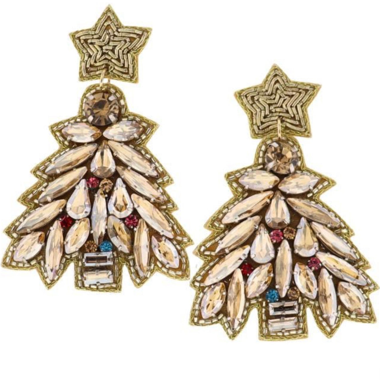 Champagne Beaded Christmas Earrings