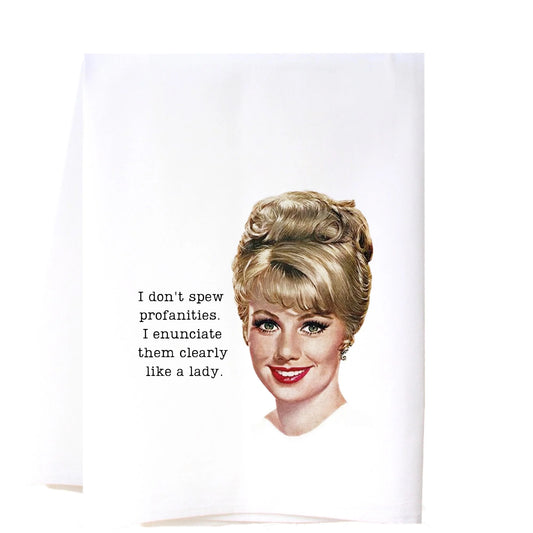 Diva Teal Towels with witty quote, vintage design, classic flour sack style. Available sizes: 28"x28" and 17"x25".