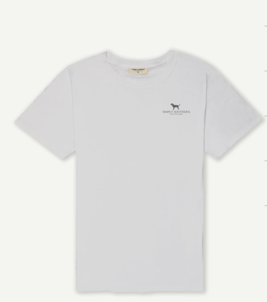 Dude Whitewater TShirt with a small black logo on the left chest area featuring a bird-like symbol and the text "saint moritz" underneath it, displayed on a white background.