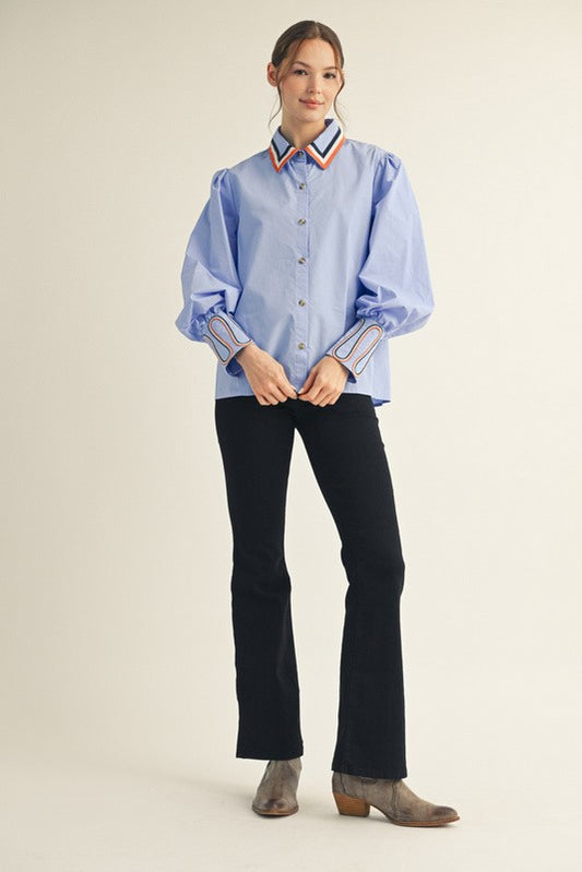 Western Flair Embroidery Accent Button Down