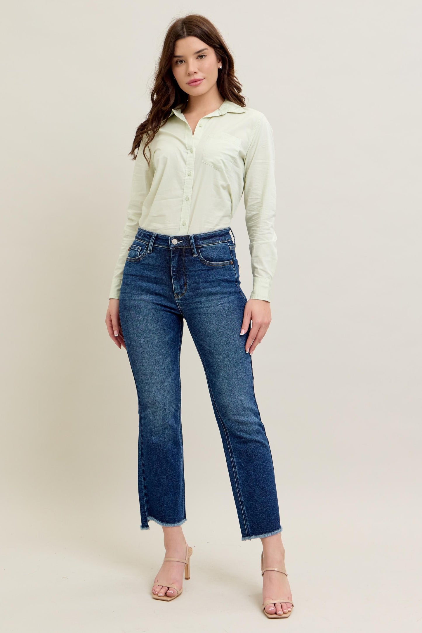 Judy Blue HW Dark Wash Kick Flare Jeans with tummy control. Available in sizes 0-20W.