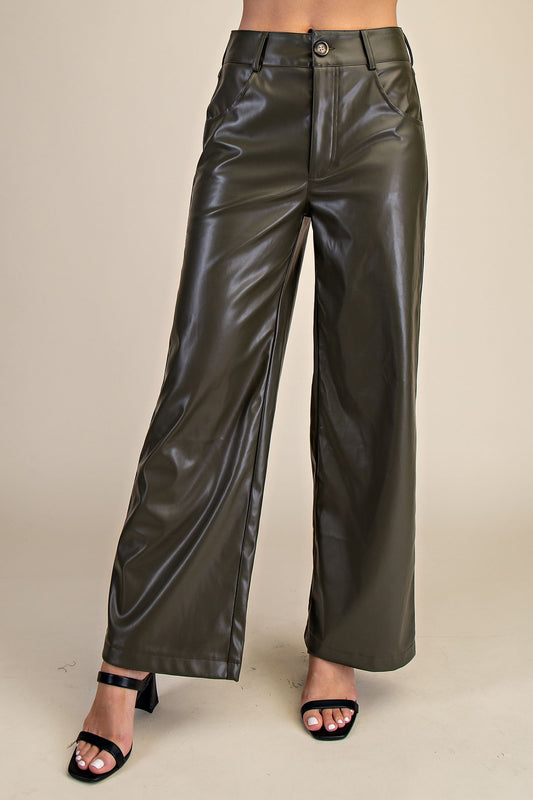 HW Wide Leg Faux Leather Pants
