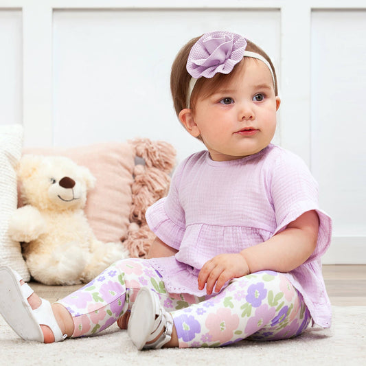 Floral Frolic Bamboo Top & Leggings—soft, hypoallergenic, eco-friendly; available in sizes 0-3M to 18-24M.
