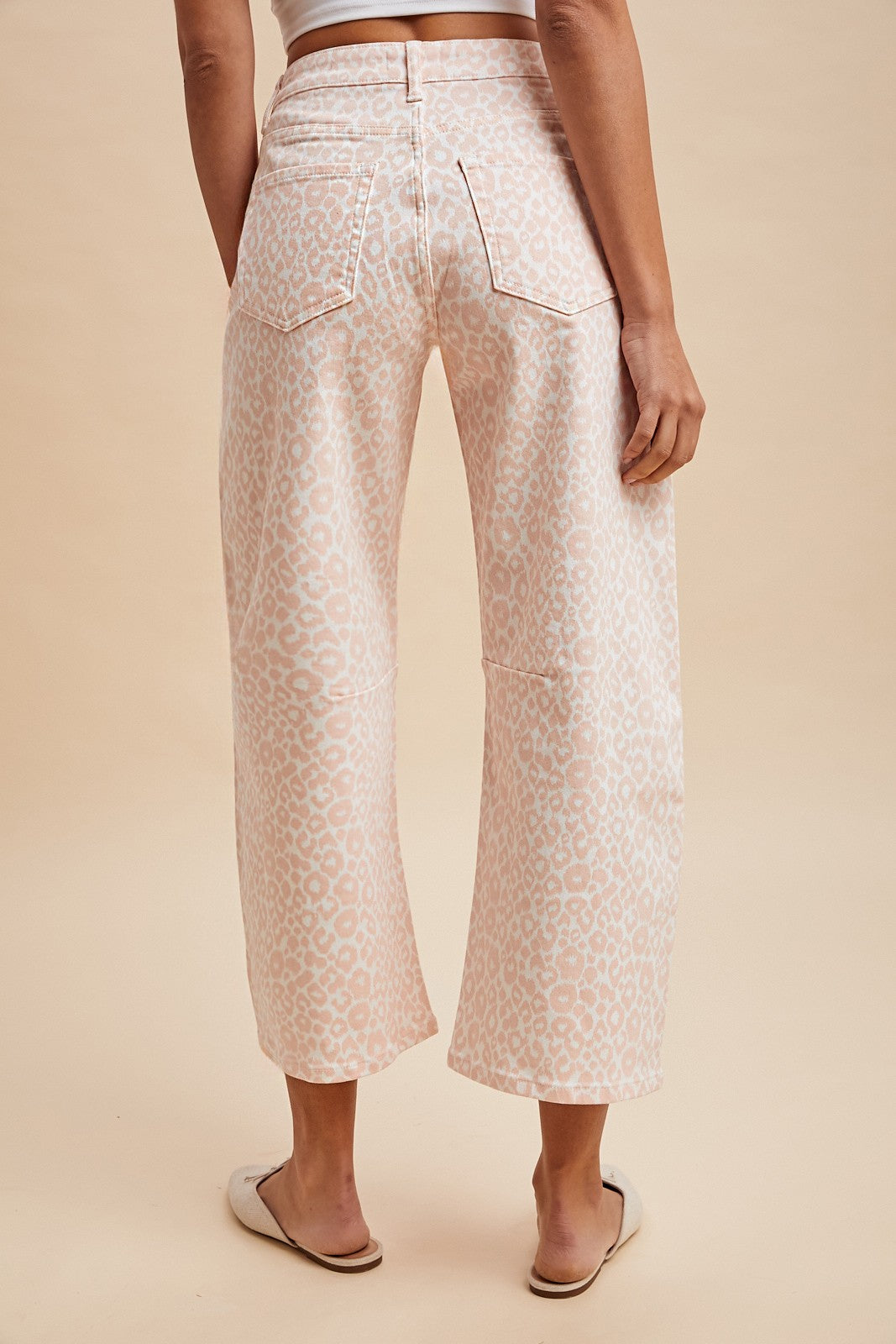 Pink Leopard HW Barrel Crop Jeans