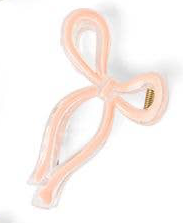 Pastel pink ribbon-shaped claw clip, available in standard size.